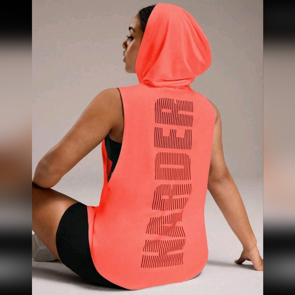 5 for $25 Shein Studio Fitness Top 2XL Neon Orange Sleeveless Hoodie Workout